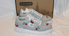 Coach Women's Cherry Embroidered Soho Low Top Sneakers Denim Blue Red NEW SZ 8