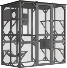 Pet Cat Enclosure Wooden Catio Large with Platform Weatherproof Indoor Outdoor