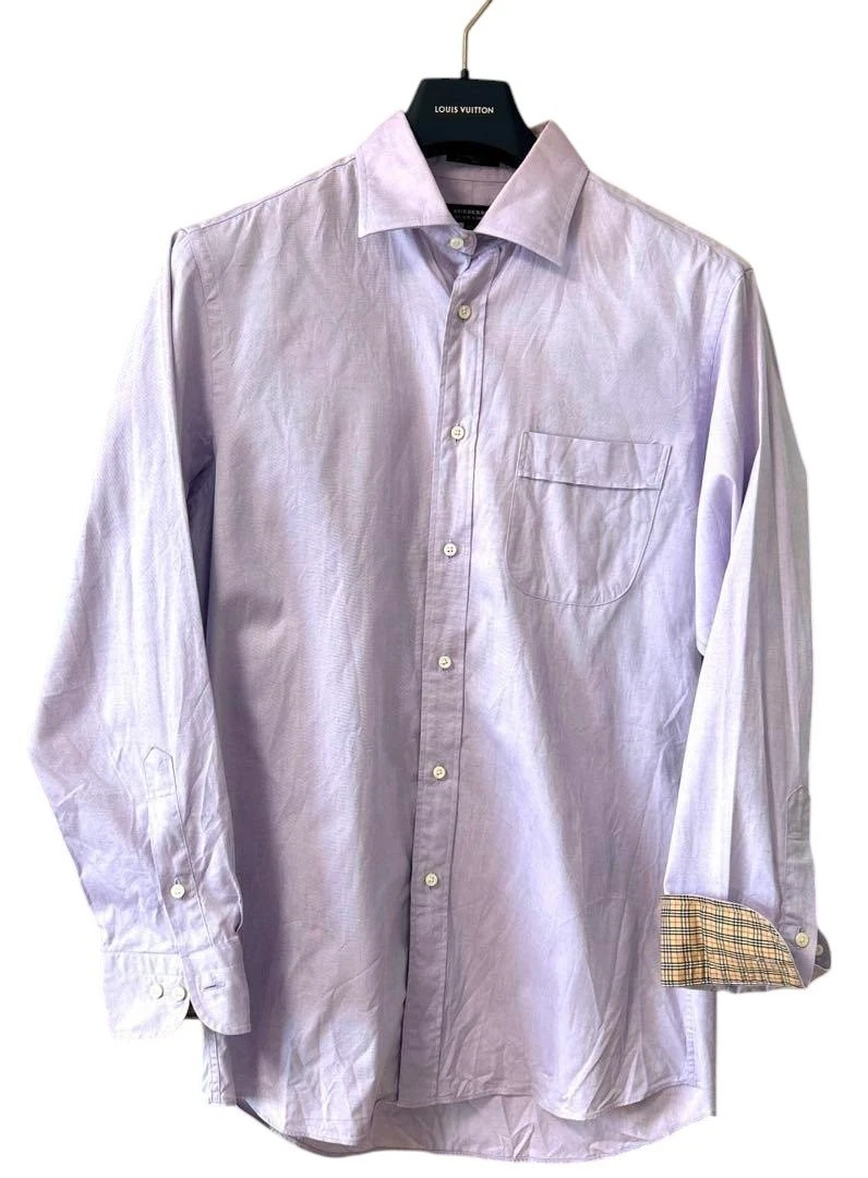Camicia Burberry Black Label Nova Check manica lunga rosa viola uomo M 80 cm