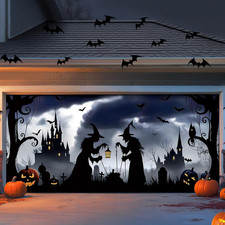 7X16Ft Halloween Garage Door Cover, Large Banner for 2-Car Garage Door