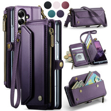 For Samsung Galaxy Z Fold 8 Ultra/8/7/6/5/4/3 Zipper Card Wallet Case with Strap