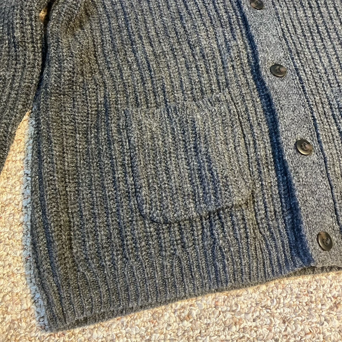 Cárdigan acanalado cuello chal 100 % lana de cordero gris grande LL Bean para hombre 511548