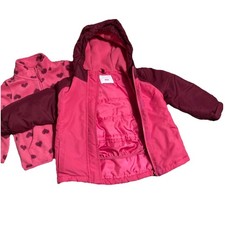4t Girls Pink Cranberry 3-in-1 Children s Place Winter Coat , Hooded, Zippered