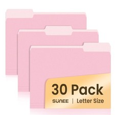 SUNEE File Folders, 30 Pack Manilla Folders 8.5 x 11, Colored Pink