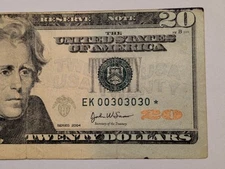 2004 $20 Binary Star Note EK 00303030* Funny Cut