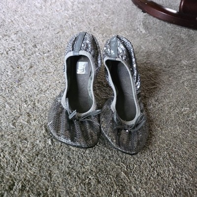 Girls Silver Sequin Ballet Flats - Sparkle Scruntch Slip-Ons