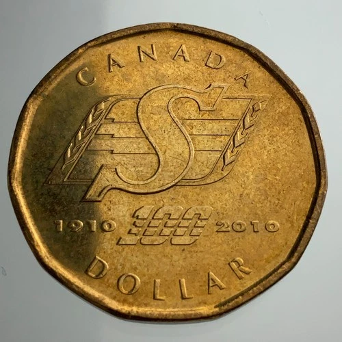 1910 2010 Canada One 1 Dollar Loonie Coin Saskatchewan Roughriders II997