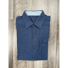 Proper Cloth Navy Melange Oxford Short Sleeve Button Down - 16 L