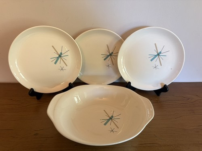 #ad #ad 4 Piece Vintage Salem North Star Atomic Starburst MCM 3 Plates amp; Serving Dish $29.90
