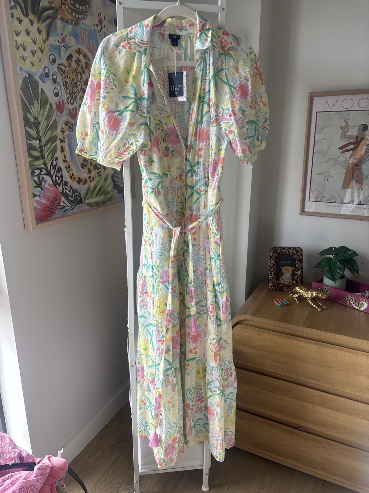 Roller Rabbit Maxi Dress Floral Belted Collared Multicolor Cotton Long S