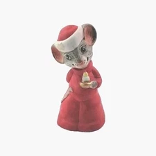 Santa Mouse Bell W/ Hat Holding Candle Bisque Porcelain Jasco Christmas Figurine