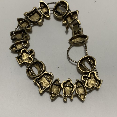 Vintage Charm Slide Bracelet Gold Tone Metal Football Theme Helmets Players - Picture 6 of 7