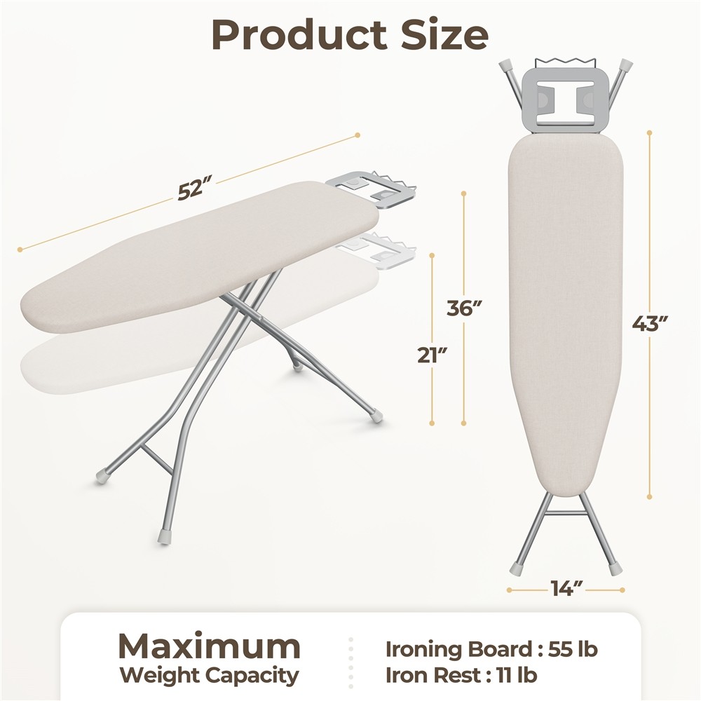 Foldable Ironing Board Height-adjustable Iron Table with 4 Legs