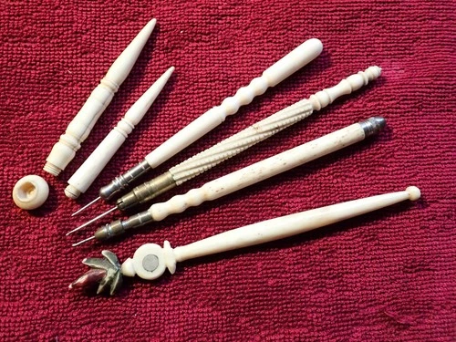 COLLECTION OF ANTIQUE Crochet Hooks etc. MADE OF BONE/HORN SWEDEN SWEDISH