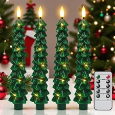Christmas Tree Candles with Remote Timer, 4 Pcs Waxy Flameless Taper Candles ...