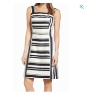 ELIZA J STRIPED SQUARE NECK SHEATH NAVY/WHITE DRESS sz 12