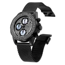 NEW INVICTA 35647 PRO DIVER WOMENS CHRONOGRAPH BLACK STEEL MESH WATCH 38MM PAVE