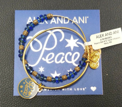 Alex and Ani Peace SET Of Shiny Gold Bangles New W/Tag Card - Main Image