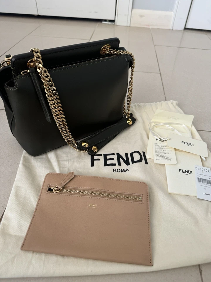 Fendi Green Studded Floral Small Dotcom Chain Shoulder Crossbody Handbag $3000 - Image 4 of 4
