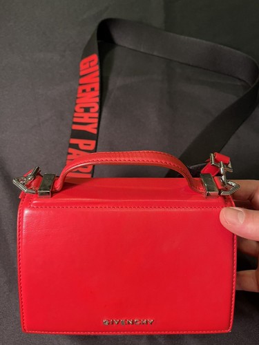 GIVENCHY $1,850 RED LEATHER PANDORA BOX CROSS BODY SHOULDER BAG PURSE AUTHENTIC