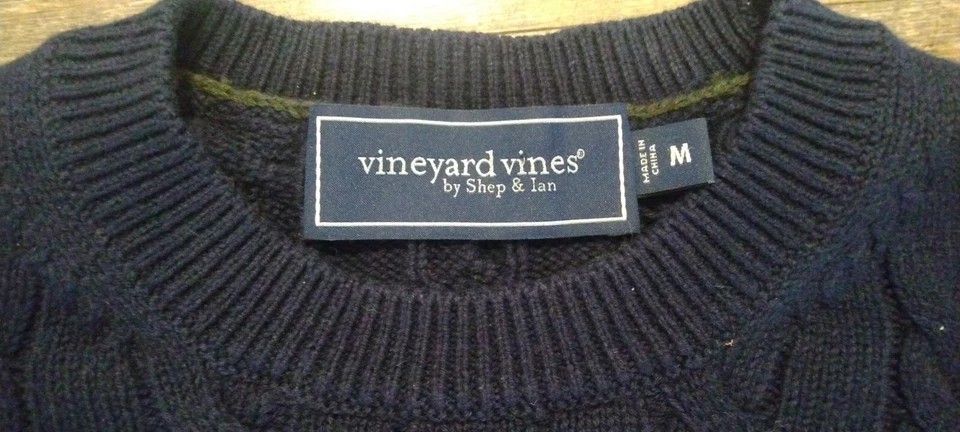 Suéter tejido con cable azul marino Vineyard Vines para niños talla M mezcla de algodón y cachemir Foto 4 de 4