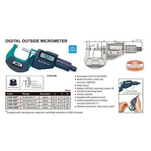 Insize Digital Outside Micrometer 50-75mm/2-3" Range Series 3109-75A - Picture 9 of 9