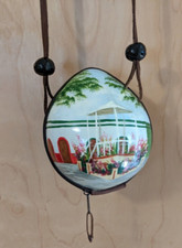 Vtg Hand Painted Coconut Shell Purse with Zipper Leather Strap Mexico Souvenir