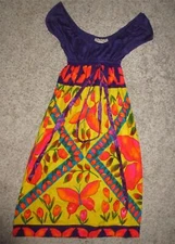 VTG YOUNG EDWARDIAN ARPEJA LONG MAXI DRESS SZ 7 BRIGHT COLORS FLORAL BUTTERLFY