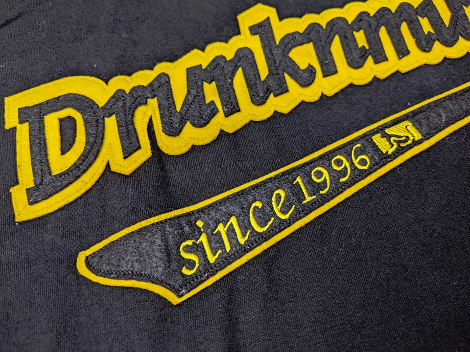 Drunknmunky Mens XL Black Yellow T Shirt Long Sleeve Crew Neck Spellout Logo - Image 3 of 4