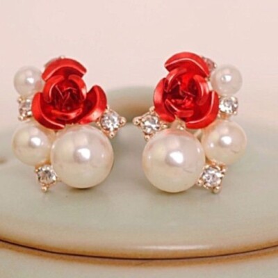 Rose Luxus Unikat Gold-Rot Ohrstecker