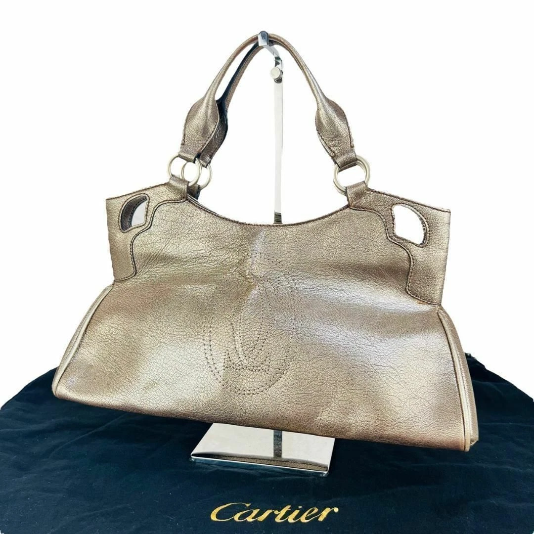 Cartier Marcello Big Logo All Over Pattern Tote Bag Handbag Gold