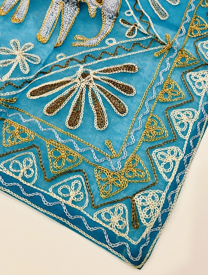 NWOT Blue Sheer Sari Elephant Embroidered Square Handmade Decor Pillow Cover 16” - Image 3 of 4