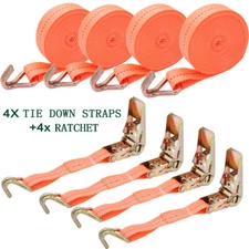 4PCS/Set 1" x 20' 1800lb Ratchet Straps J-Hook Heavy Duty Tie Downs Double HooK