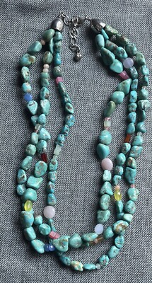 DTR Jay King Triple Strand Turquoise & Other Gem 925 Necklace Beautiful Colors
