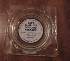 Vintage Glass Ashtray Capt. Charlie's Seafood Paradise Swansboro NC