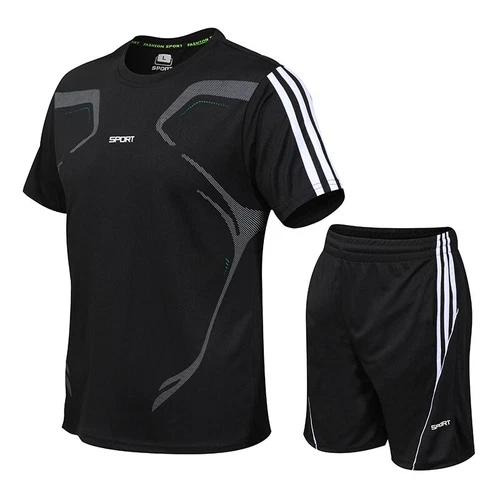 Conjuntos de correr para hombre Ropa deportiva de verano Gimnasio Fitness Trajes Camisetas + Deportes cortos - Imagen 6 de 10