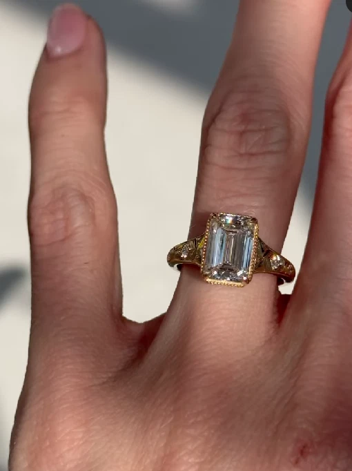 Шикарный изумруд огранки муассанит обручальное кольцо молозиво безель комплект обручальное кольцо - Изображение 3 из 4