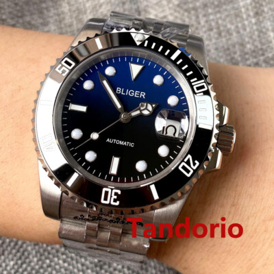 Bliger 40mm Mens Watch Blue Black NH35A PT5000 Automatic Movement Sapphire Glass