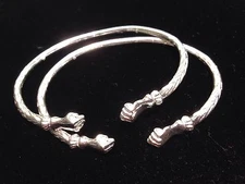 Pair Of Fist Head Handmade West Indian Sterling Silver Bangles