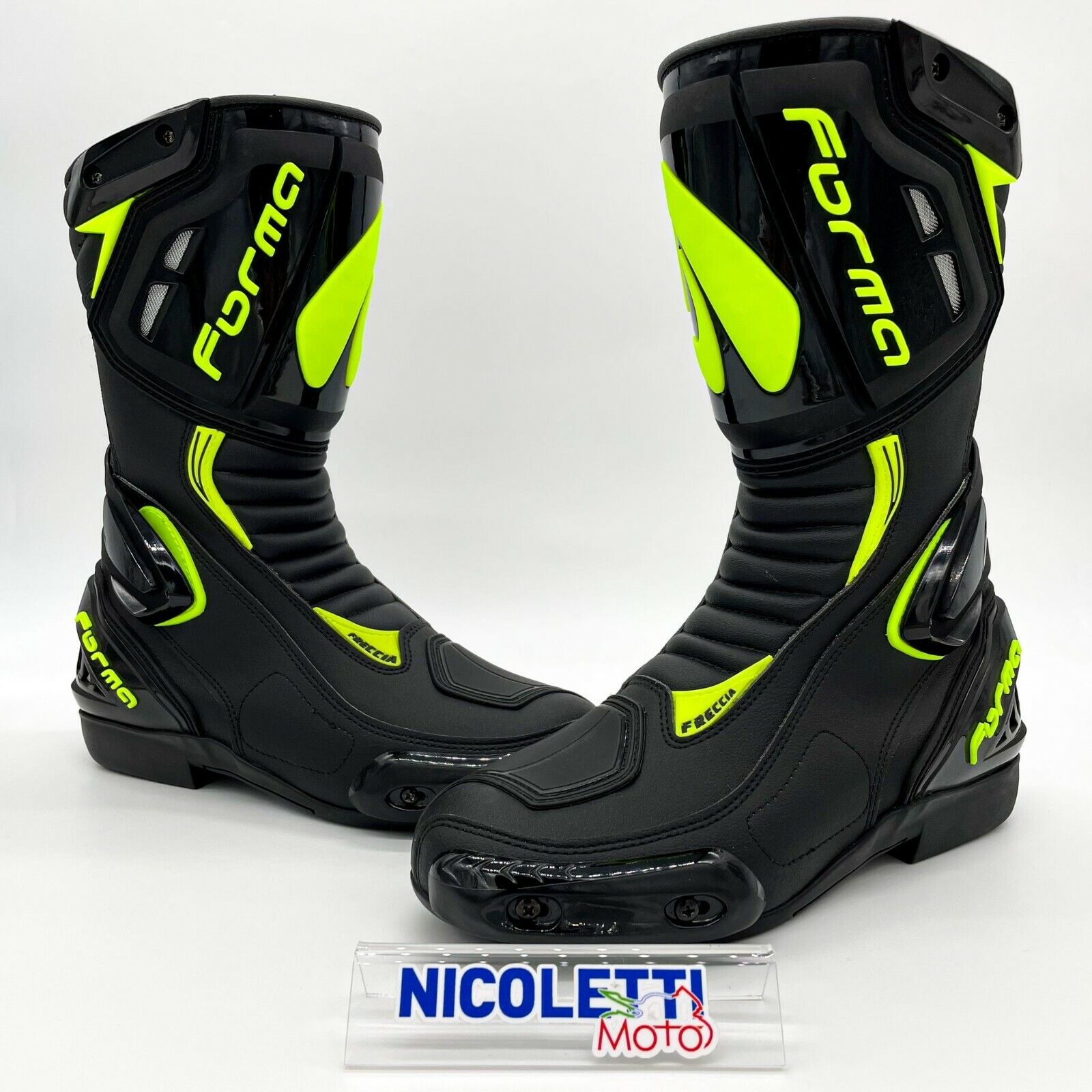 STIVALI MOTO FORMA FRECCIA ROAD RACING PISTA NERO GIALLO FLUO