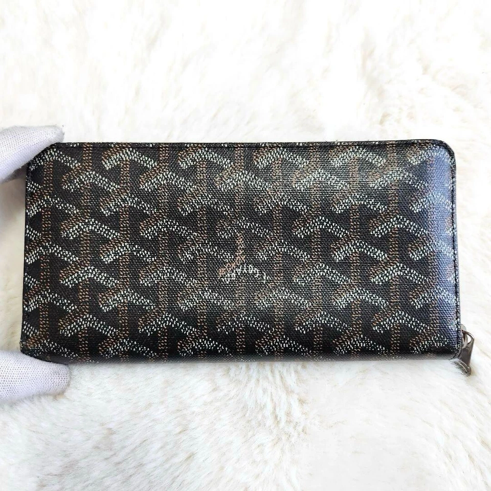 Portefeuille long rond zippé Goyard Matignon logo couleur noir marron article... - Photo 2/4