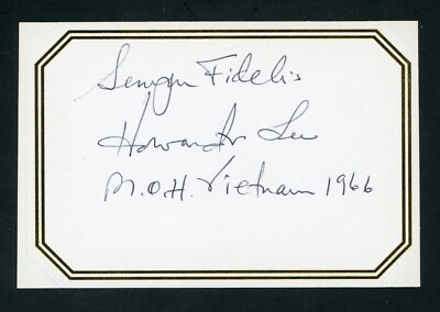 Howard Lee DECEASED Viet. Medal of Honor Signed 2.35x3.5 Bookplate E27644