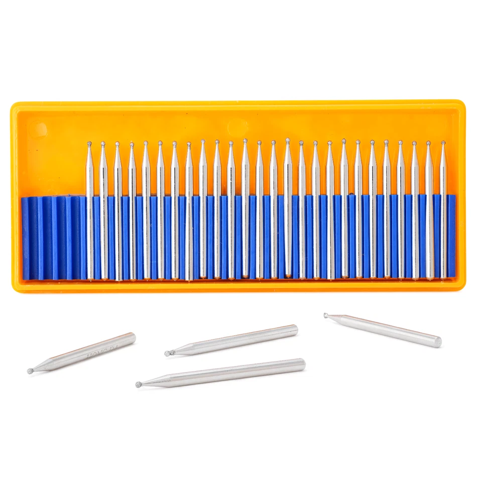 30Pcs Shank 3/32" Diamond Grinding Head 1-3mm Round Ball Bits Carving Burrs - Image 4 of 4
