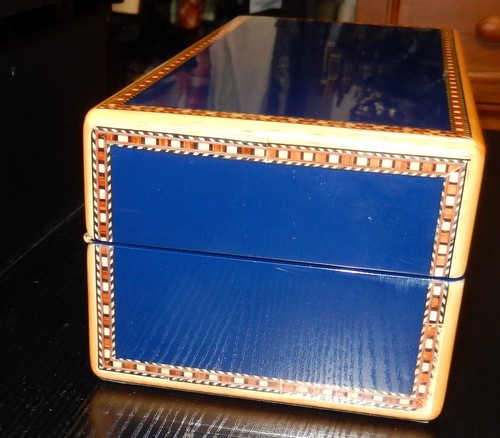 BLUE LACQUER INLAID DESIGN EDGES FOUR PIECE WATCH ORGANIZER JEWELRY BOX - 第 4/12 張圖片