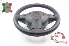 FOR VW T25 Camper Van 80-90 BLACK LEATHER STEERING WHEEL COVER, PURPLE 2 STIT