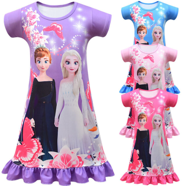 Girls Elsa Casual Dress Sleepwear T-shirt Kids Party Halloween Cosplay ...
