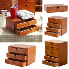1/2/3/4 Drawers Vintage Wooden Storage Box Cabinet Home Office Desktop Organizer