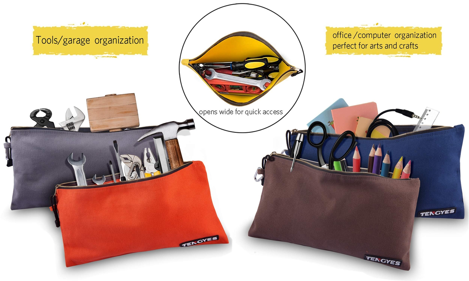 Canvas Tool Pouch Zipper Bag 5 Pack Utility Bags Heavy Duty Metal Zippers Pouche