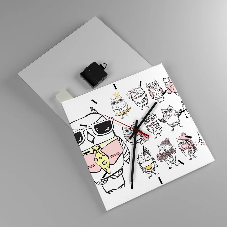 Horloge murale en verre 30x30cm Chouette amusement garçon joyeux Wall Clock - Photo 2/4