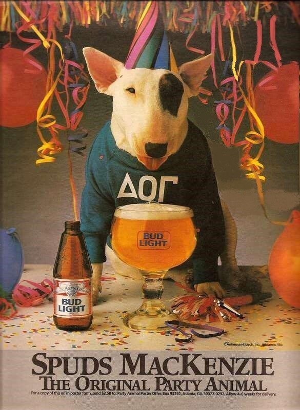 Bud Light Spud MacKenzie Party Animal Ad 1980s POSTER 24 X 18